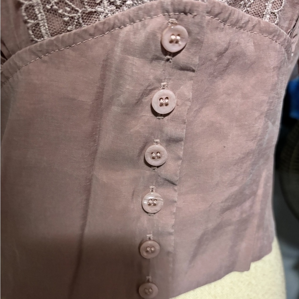 Zara Lace Trim Blouse Mauve Pink Cropped Top XS Boho Cottagecore - Picture 6 of 10